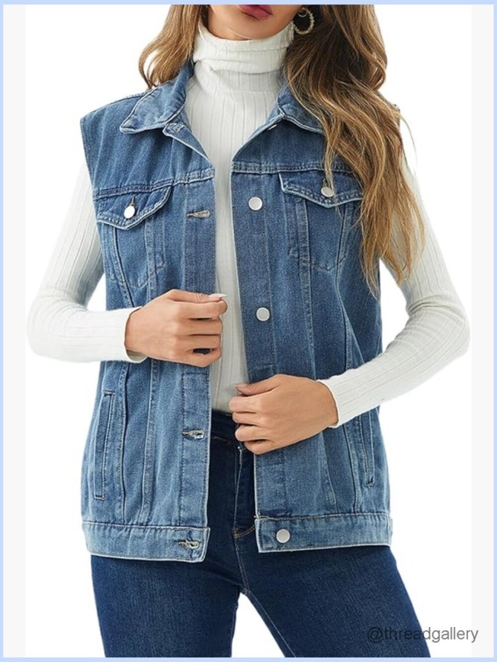 Vintage Oversized Button Down Denim Vest Sleeveless Jean Jacket Women